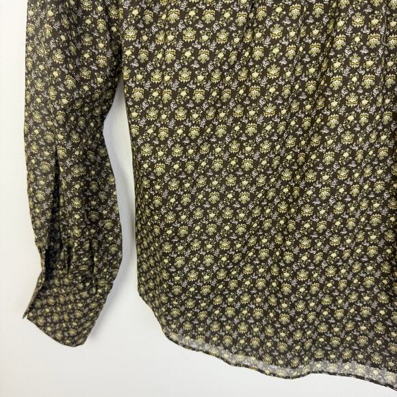 NWT Rebecca Taylor Womens Feather Fleur Print Ruched Neck Peasant Brown Shirt 0 - Picture 8 of 14